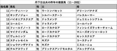 丹下日出夫の昨年の推奨馬（11～20位）